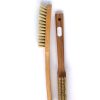 Polishing Brush for bole (curved), white bristles long wooden handle. To burnish dry bole surfaces before gilding.